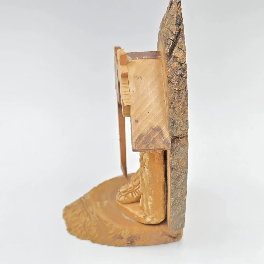 Vtg Live Edge‎ Carved Wood Nativity Scene Christmas Decor Shelf Sitter